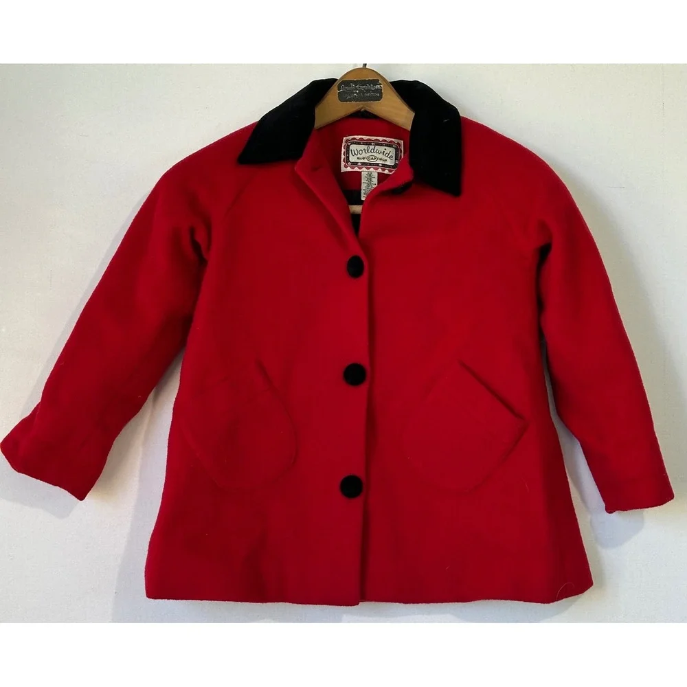 Gap Wool Blend Pea Coat Girls Child XS Red Excellent
